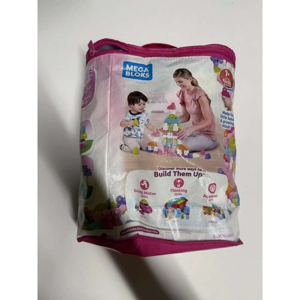 Mega Bloks First Builders Big Building Bag 80 Pc Pink Blocks w/ Storage Bag